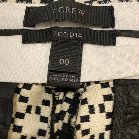 J. Crew Black & White Teddie Pants With Geometric Jacquard - Size 00 - Picture 8 of 13